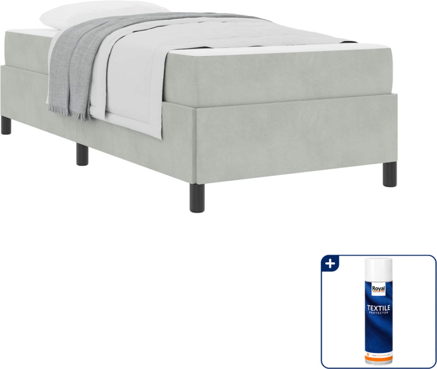 vidaXL bed met matras - 90 x 200 cm - bewerkt hout - lichtgrijs - Inclusief textielbeschermer 500 ml Bruin