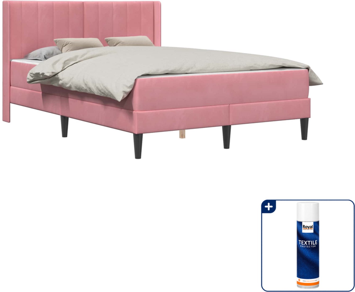 vidaXL bedframe met matras - Queensize - 160 x 200 cm - roze - Inclusief textielbeschermer 500 ml