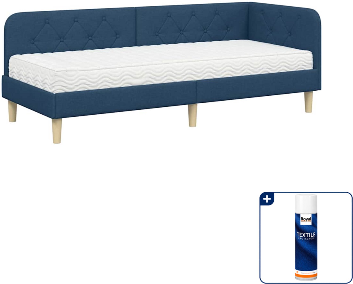 vidaXL hoekbed met matras - 80 x 200 cm - stof - blauw - Inclusief textielbeschermer 500 ml