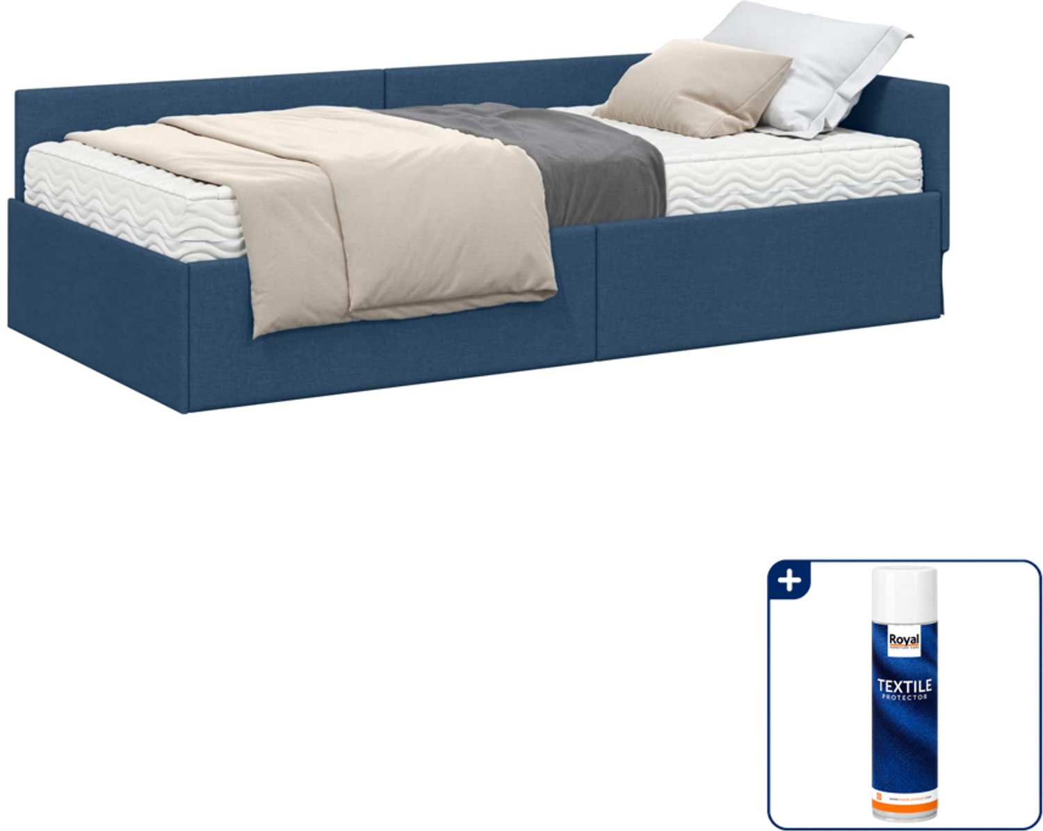 vidaXL Hoekbed met matras - 90 x 200 cm - stof - blauw - Inclusief textielbeschermer 500 ml Bruin