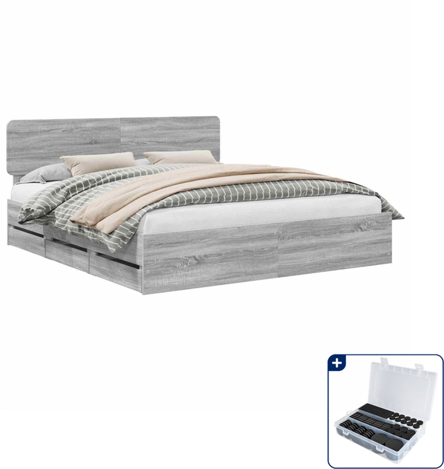 vidaXL Bedframe - Kingsize - 180 x 200 cm - grijze sonoma - Inclusief antikrasvilt 177-delig Taupe