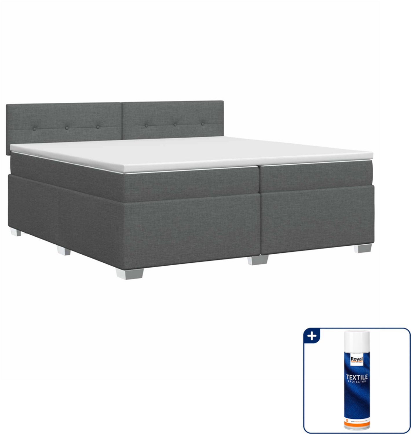 vidaXL boxspringbed - 200 x 200 cm - stof - donkergrijs - Inclusief textielbeschermer 500 ml Donker Grijn