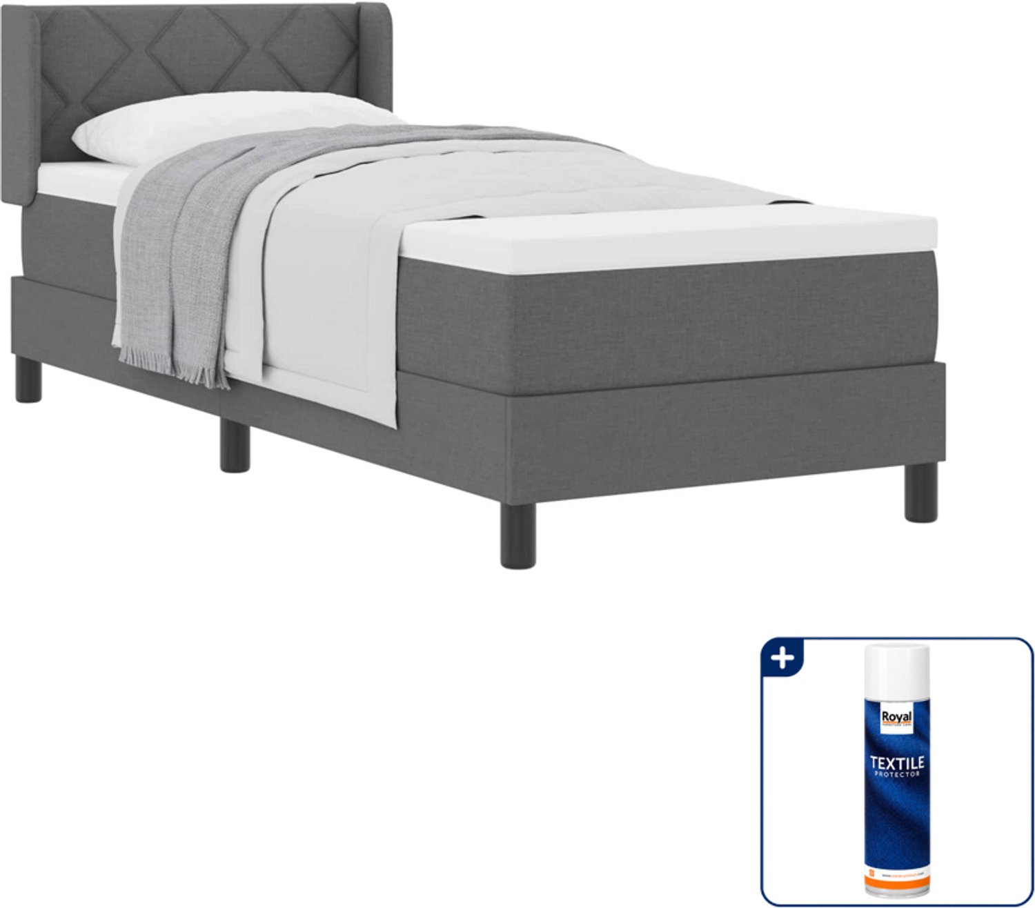 vidaXL boxspringbed - 80 x 200 cm - donkergrijs - Inclusief textielbeschermer 500 ml