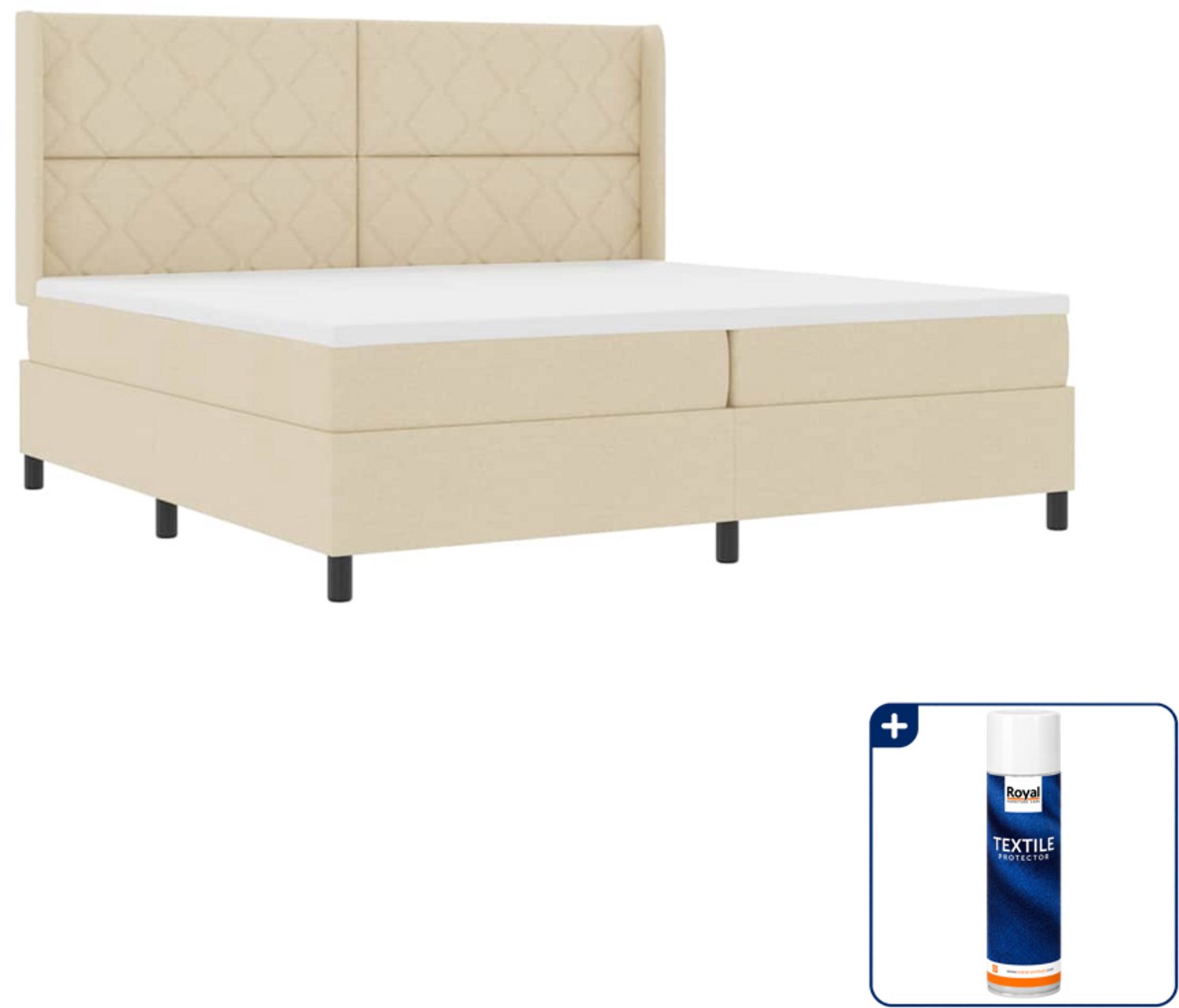 vidaXL boxspring - 200 x 200 cm - crème - Inclusief textielbeschermer 500 ml