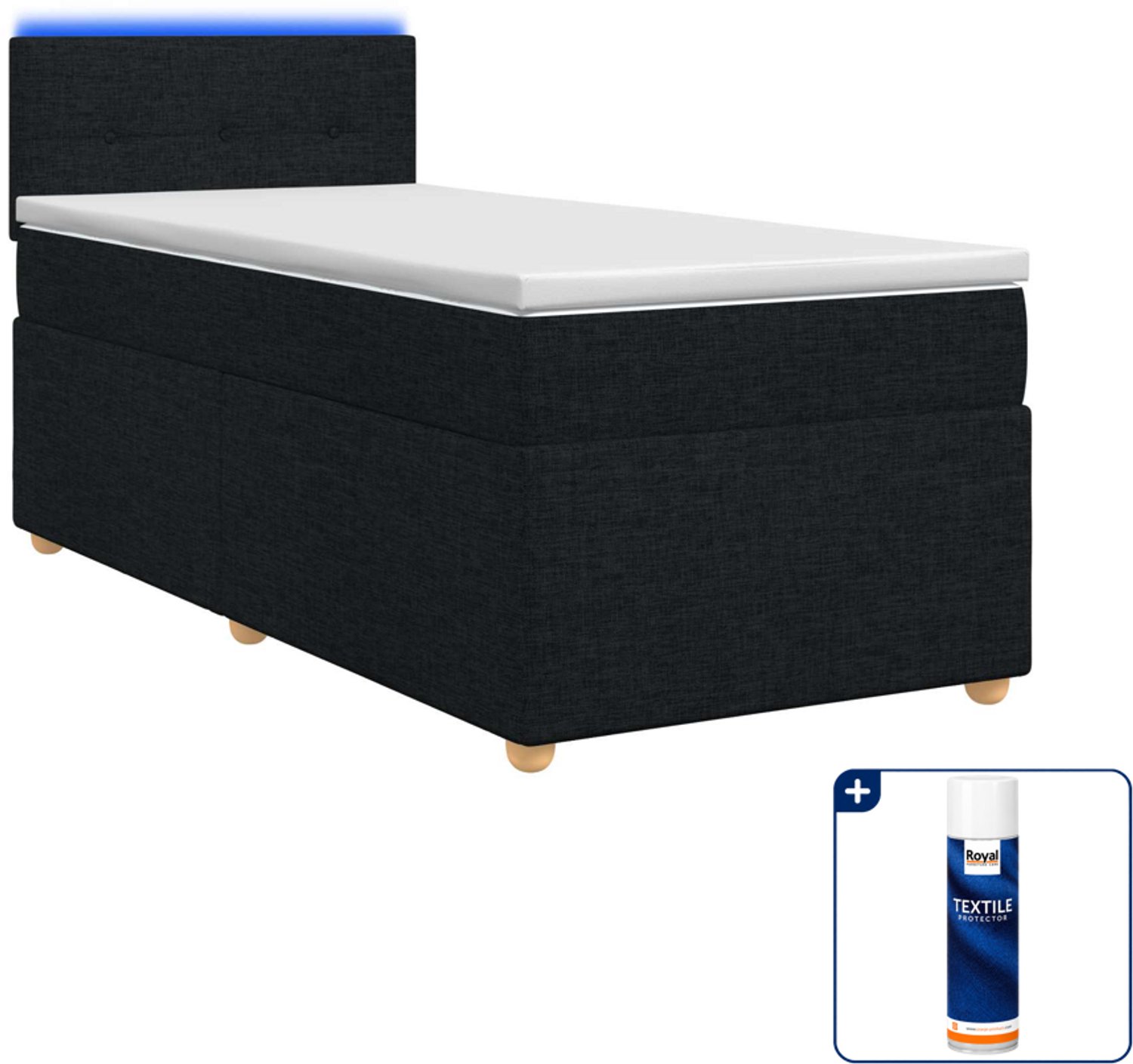 vidaXL boxspringbed met matras 80 x 200 cm - zwart - Inclusief textielbeschermer 500 ml