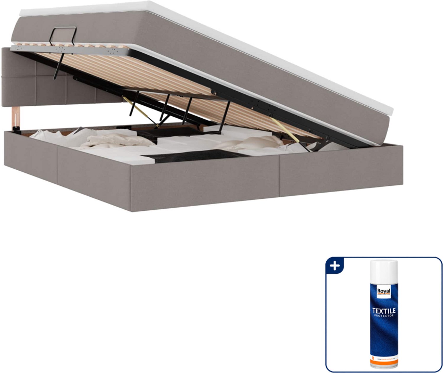 vidaXL Kingsize opbergbed met matras - 180 x 200 cm - taupe - Inclusief textielbeschermer 500 ml Lichtgrijs