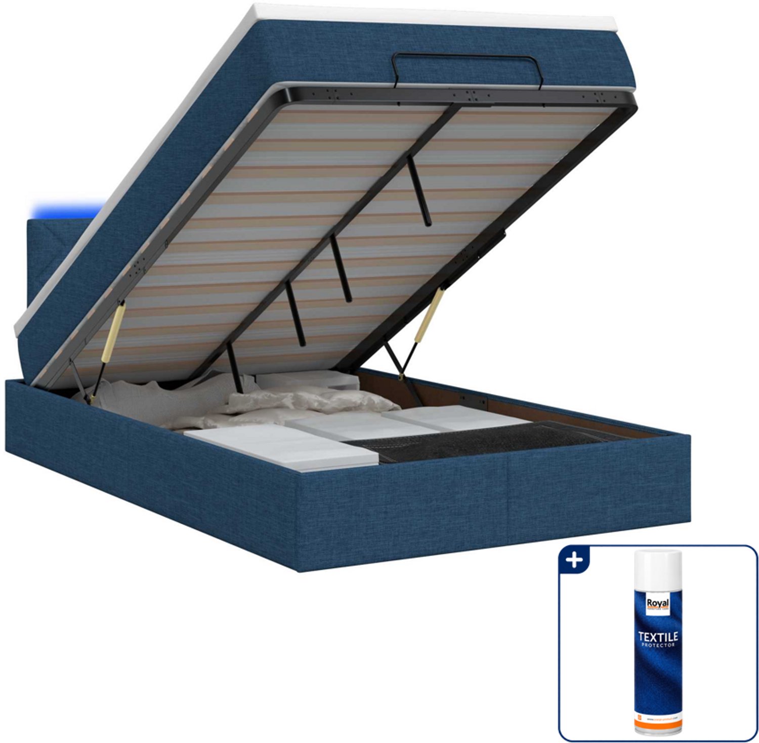 vidaXL ottoman bed - 120 x 190 cm - stof - blauw - Inclusief textielbeschermer 500 ml
