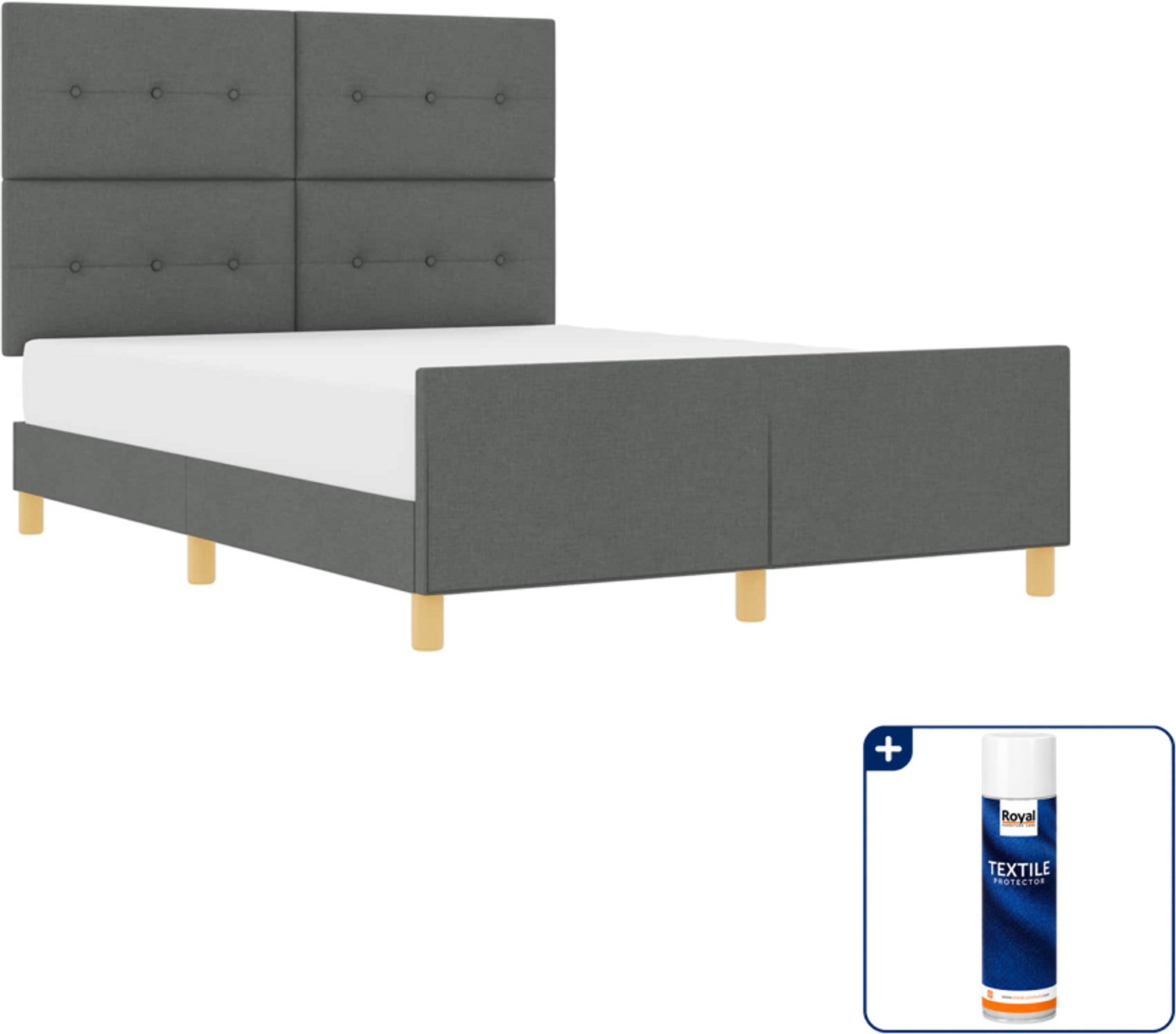 vidaXL Bedframe - Queensize - 160 x 200 cm - donkergrijs - Inclusief textielbeschermer 500 ml