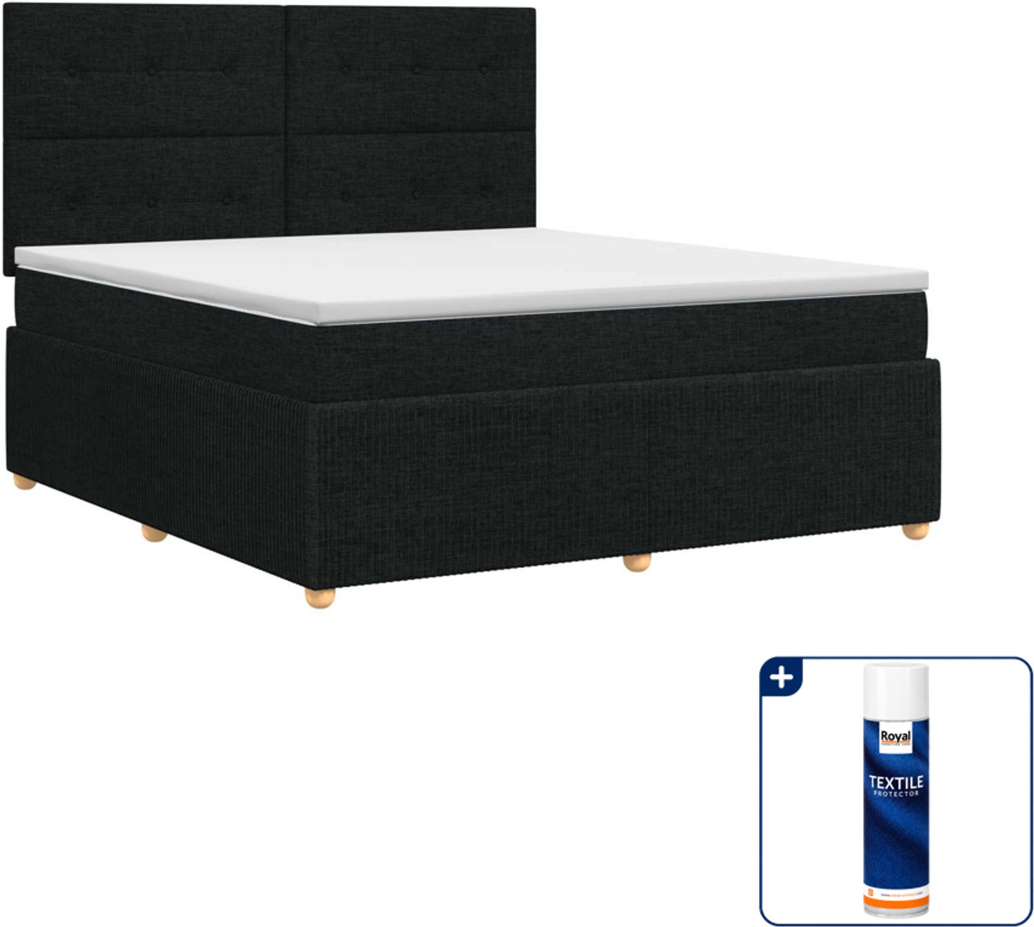 vidaXL Boxspringbed - 140 x 190 cm - zwart - Inclusief textielbeschermer 500 ml