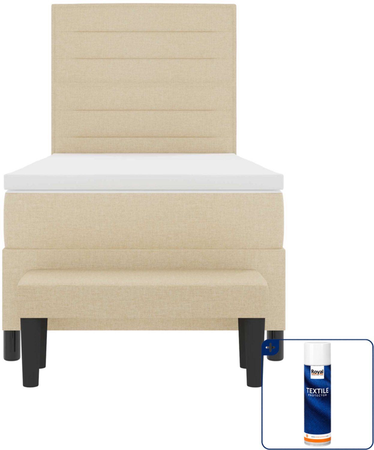 vidaXL boxspringbed - 90 x 190 cm - stof - crème - Inclusief textielbeschermer 500 ml