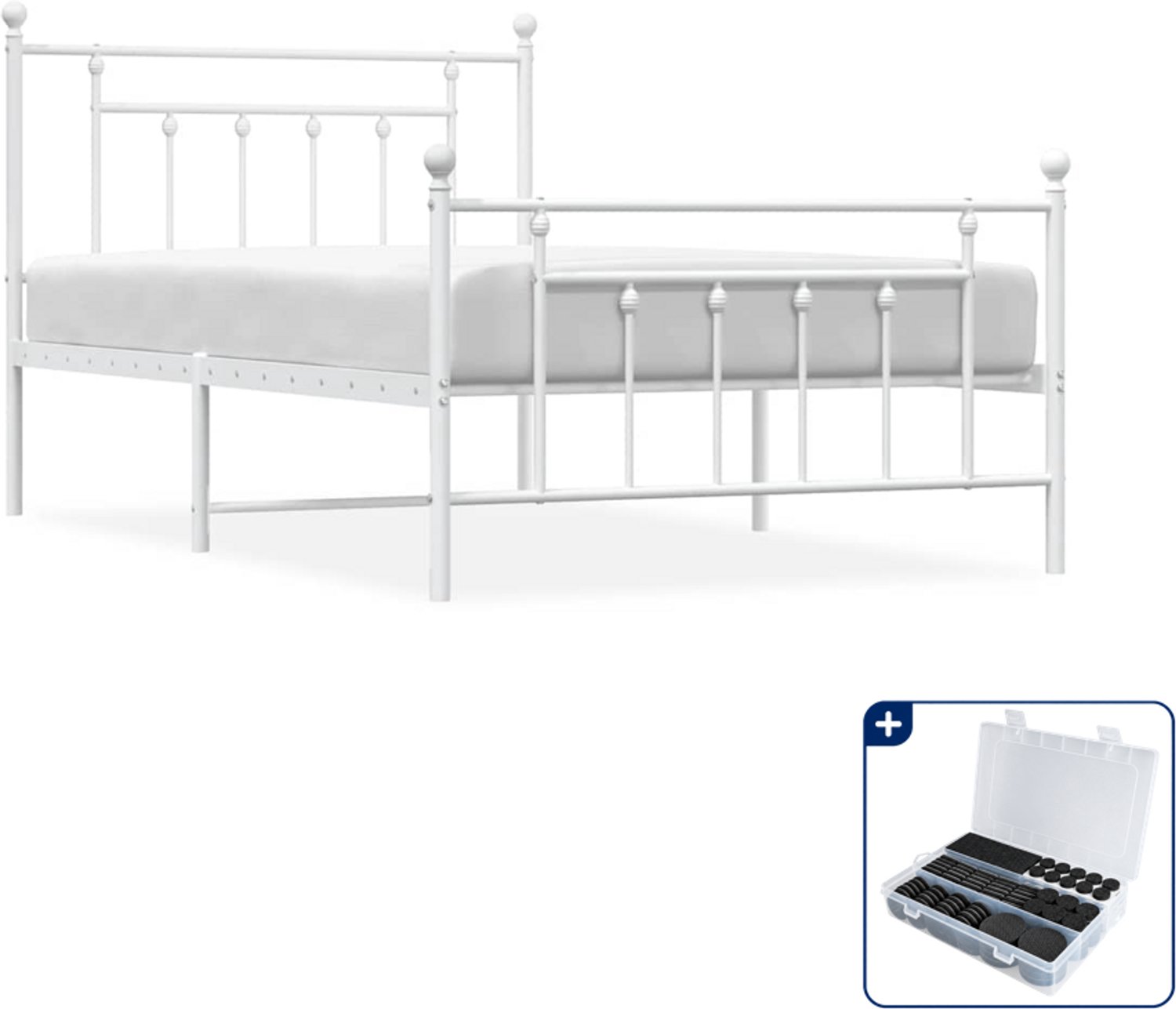 vidaXL bedframe - 100 x 200 cm - metaal - wit - Inclusief antikrasvilt 177-delig