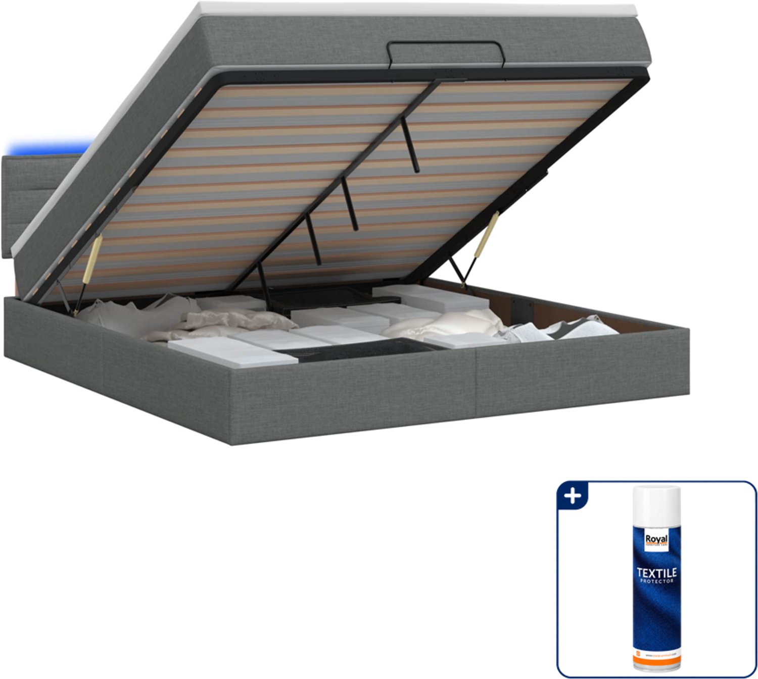 vidaXL Kingsize bed met matras en LED - 180 x 200 cm - donkergrijs - Inclusief textielbeschermer 500 ml