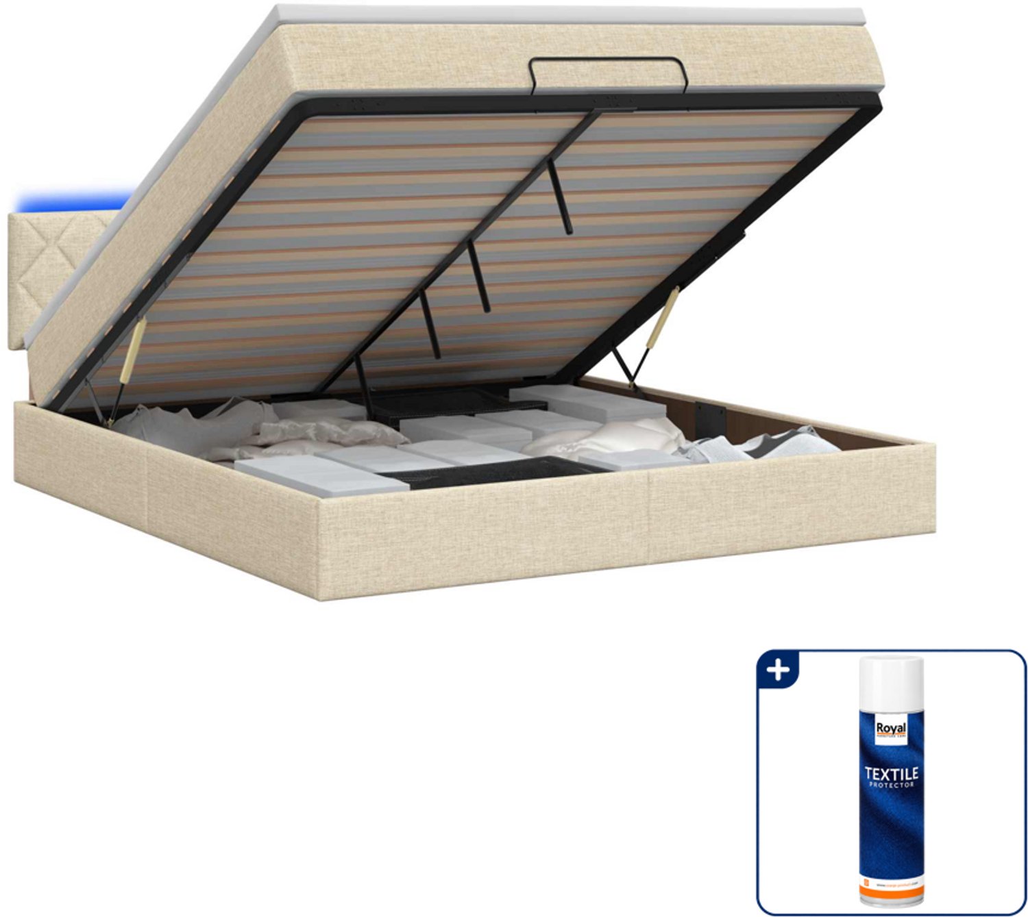 vidaXL Kingsize bed met matras en LED - 180 x 200 cm - crème - Inclusief textielbeschermer 500 ml