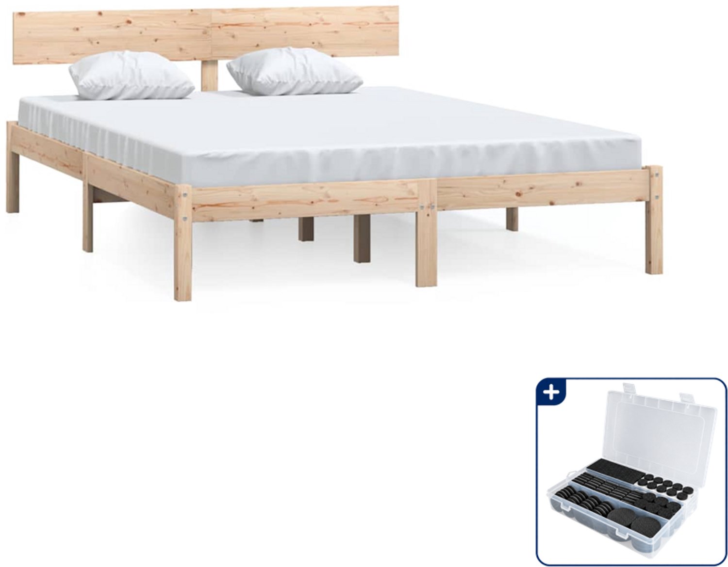 vidaXL Bedframe - Small double - 140 x 200 cm - massief grenenhout - Inclusief antikrasvilt 177-delig Bruin