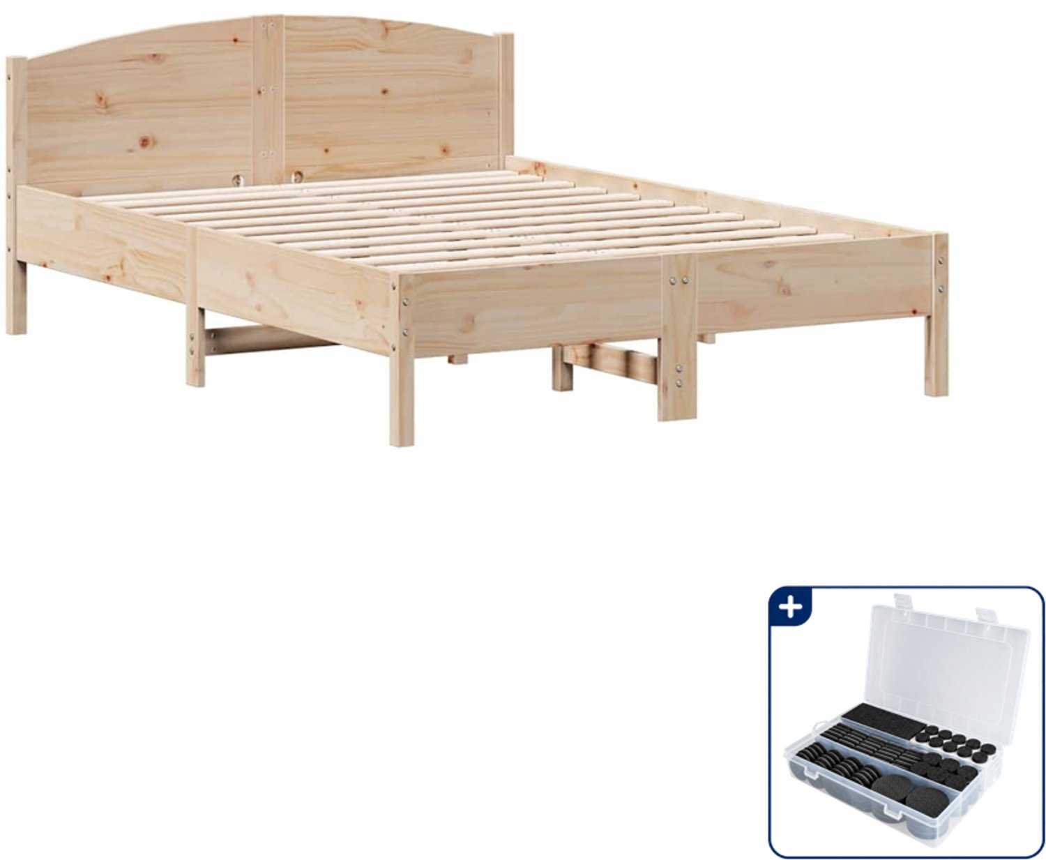 vidaXL bedframe - 135 x 190 cm - massief grenenhout - Inclusief antikrasvilt 177-delig Bruin
