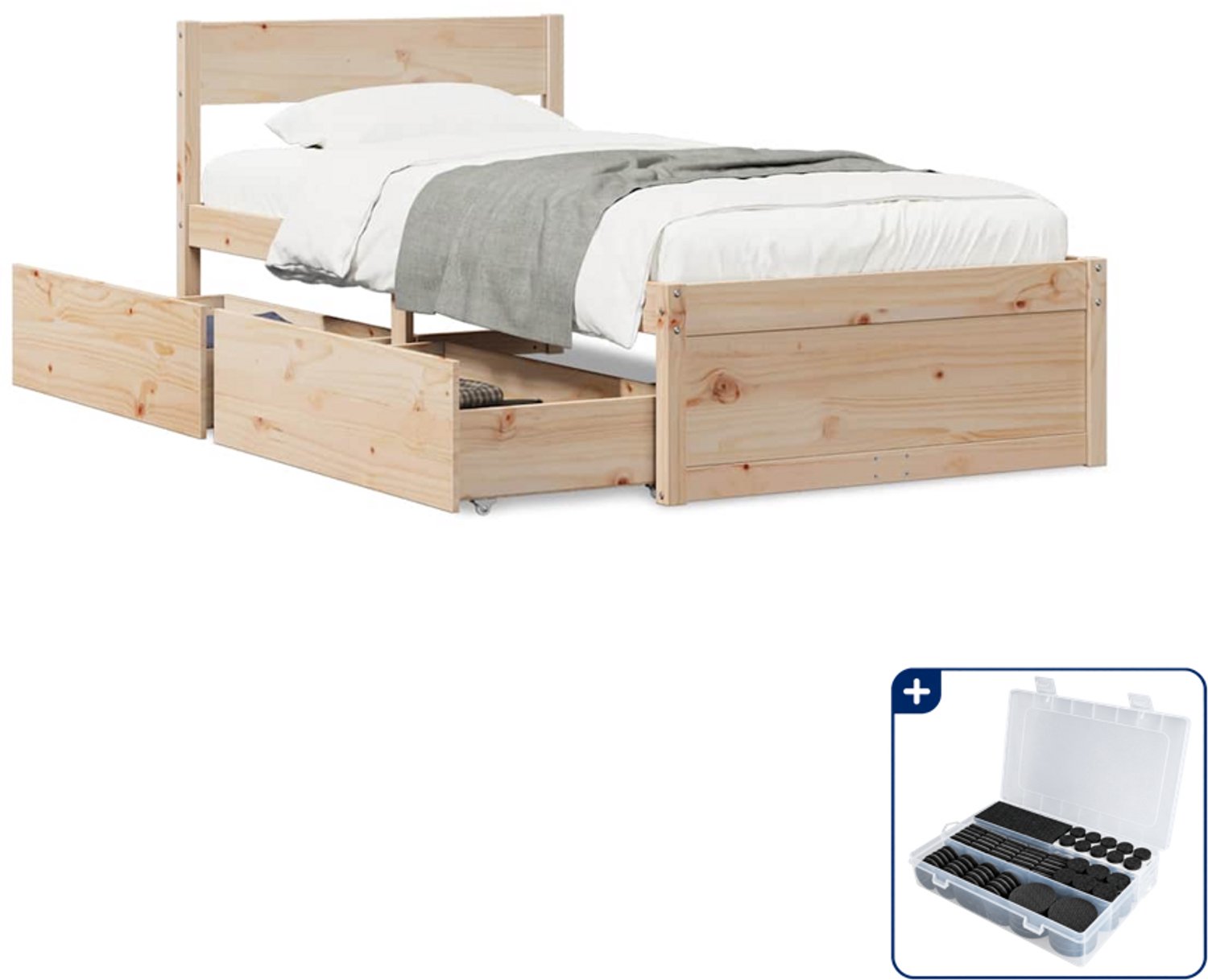 vidaXL bedframe - 75 x 190 cm - massief grenenhout - Inclusief antikrasvilt 177-delig Bruin