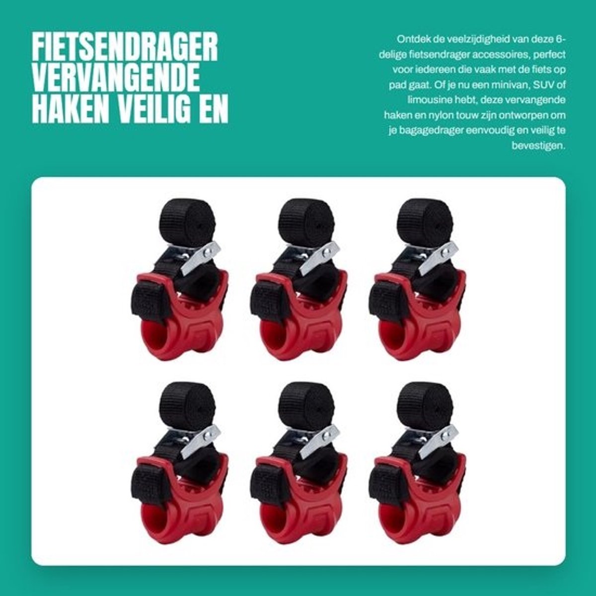 Dailygoods- Fietsendrager 6-delige set - Reservehaken - Bevestigingsband - Achterklep - Trekhaak - Nylon touw voor diverse voertuigen - Fietshouder