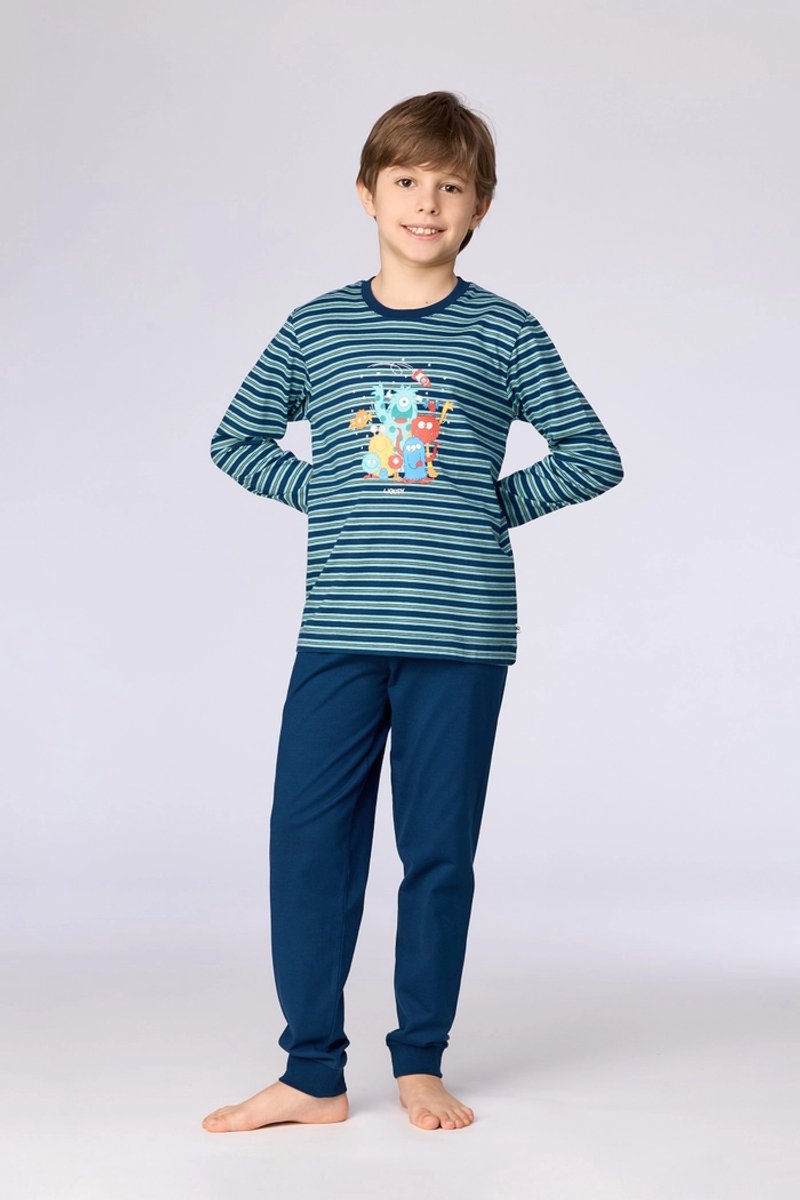 Woody pyjama jongens/heren - blauw gestreept - aliens - 262-10-PLC-S/905 - maat 176