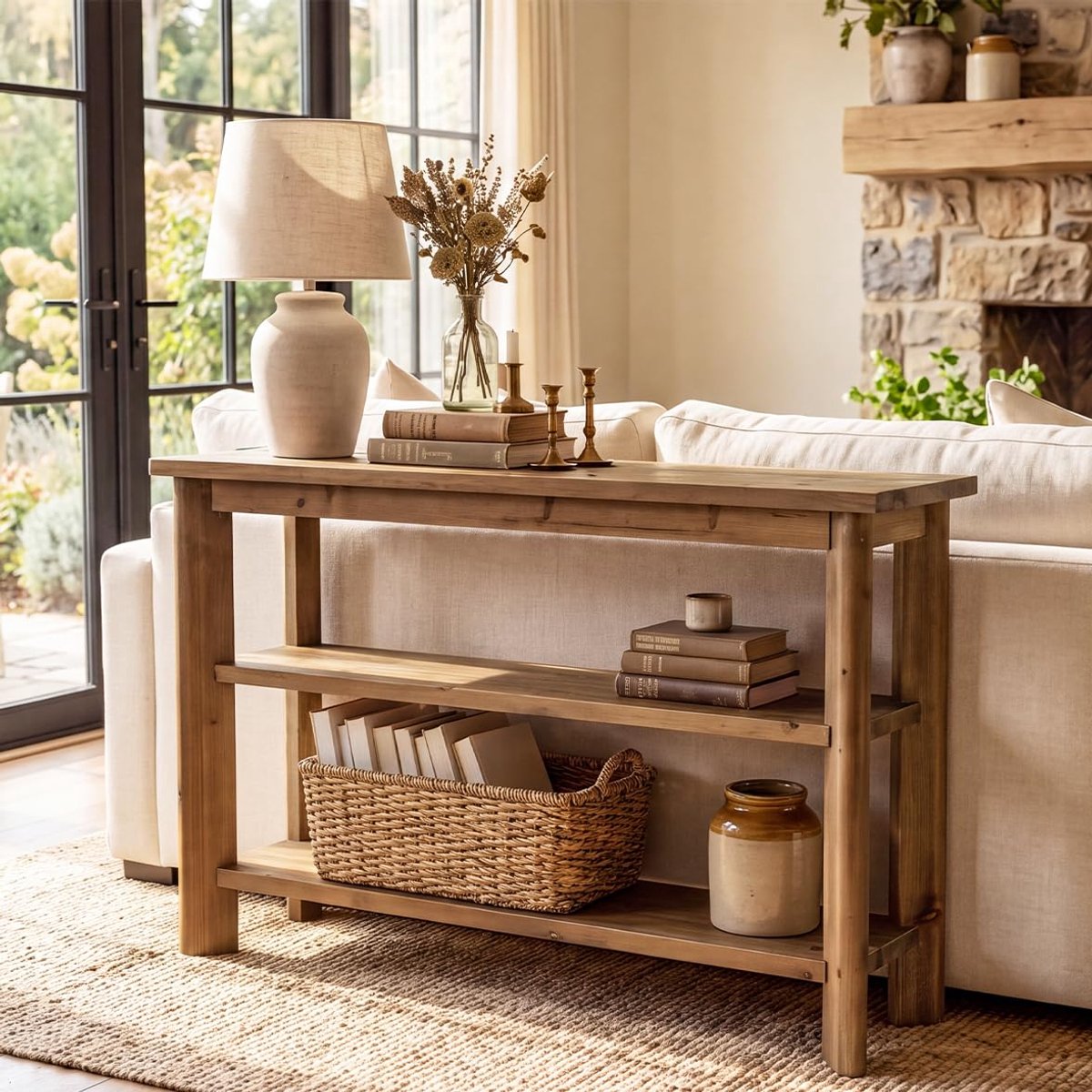 LITTLE TREE Consoletafel - 105 x 30 x 80 cm - Met Twee Open Opbergplanken - Slank Profiel - Rustieke Landelijke Stijl - Sofa Tafel Voor Hal En Woonkamer - Bruin