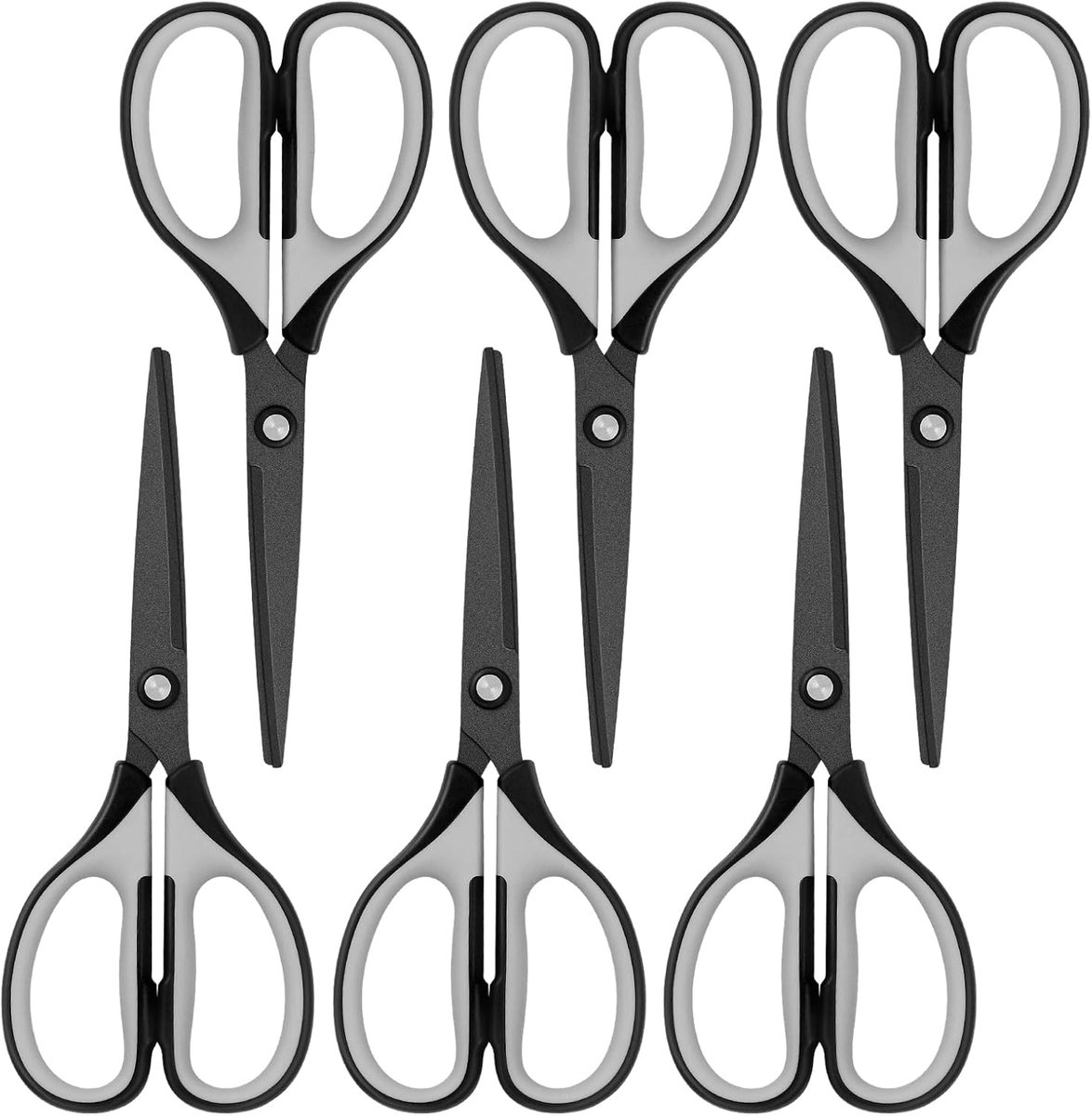 Schaar, roestvrij staal, professionele multifunctionele schaar met titanium gecoate messen, zachte handgreep, grijs zwart, set van 6 stuks