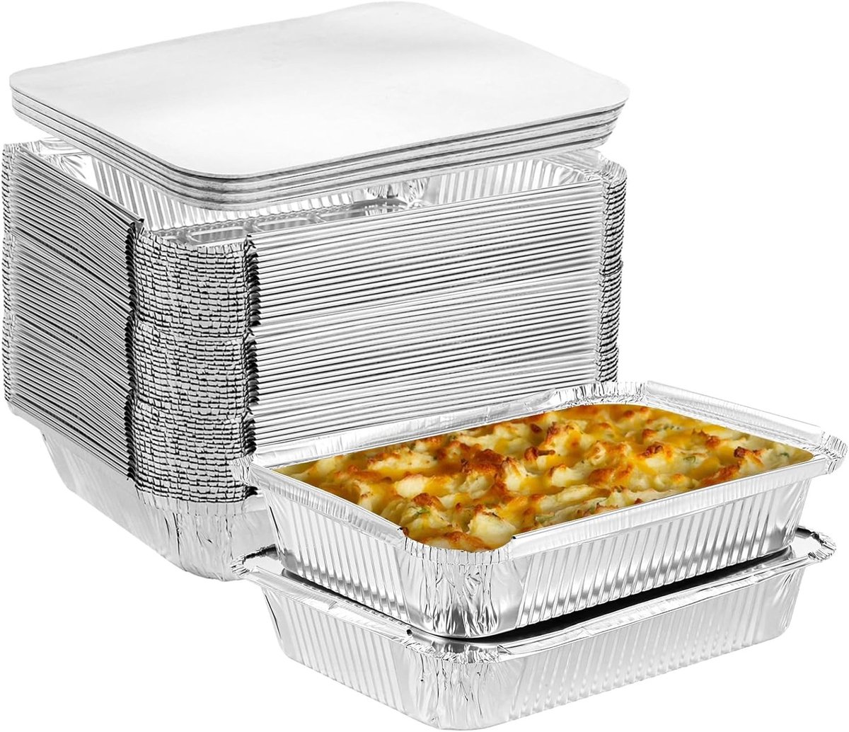 Set van 50 Wegwerp Aluminium Schalen met Deksel voor Grillen, Koken en Bakken - 23 x 17 x 5 cm, Lekvrije Grillkommen, Ideaal voor Barbecue en Feestjes