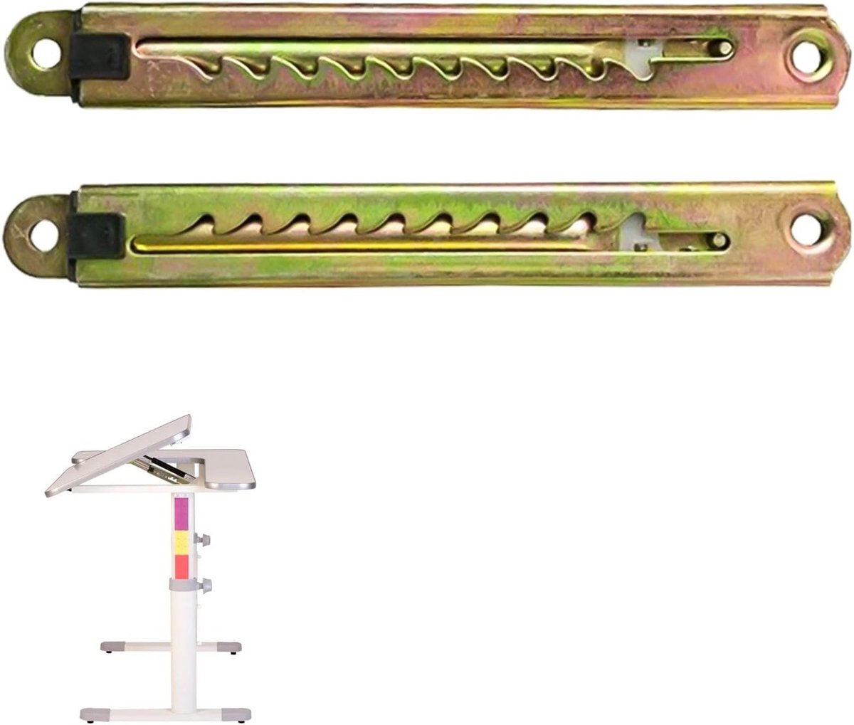 Verstelbare Lifting Beugels voor Massage Slaapbank en Tekentafel - 2 Stuks Zink Kleur, Duurzame Scharnieren en Gear Pull Rods