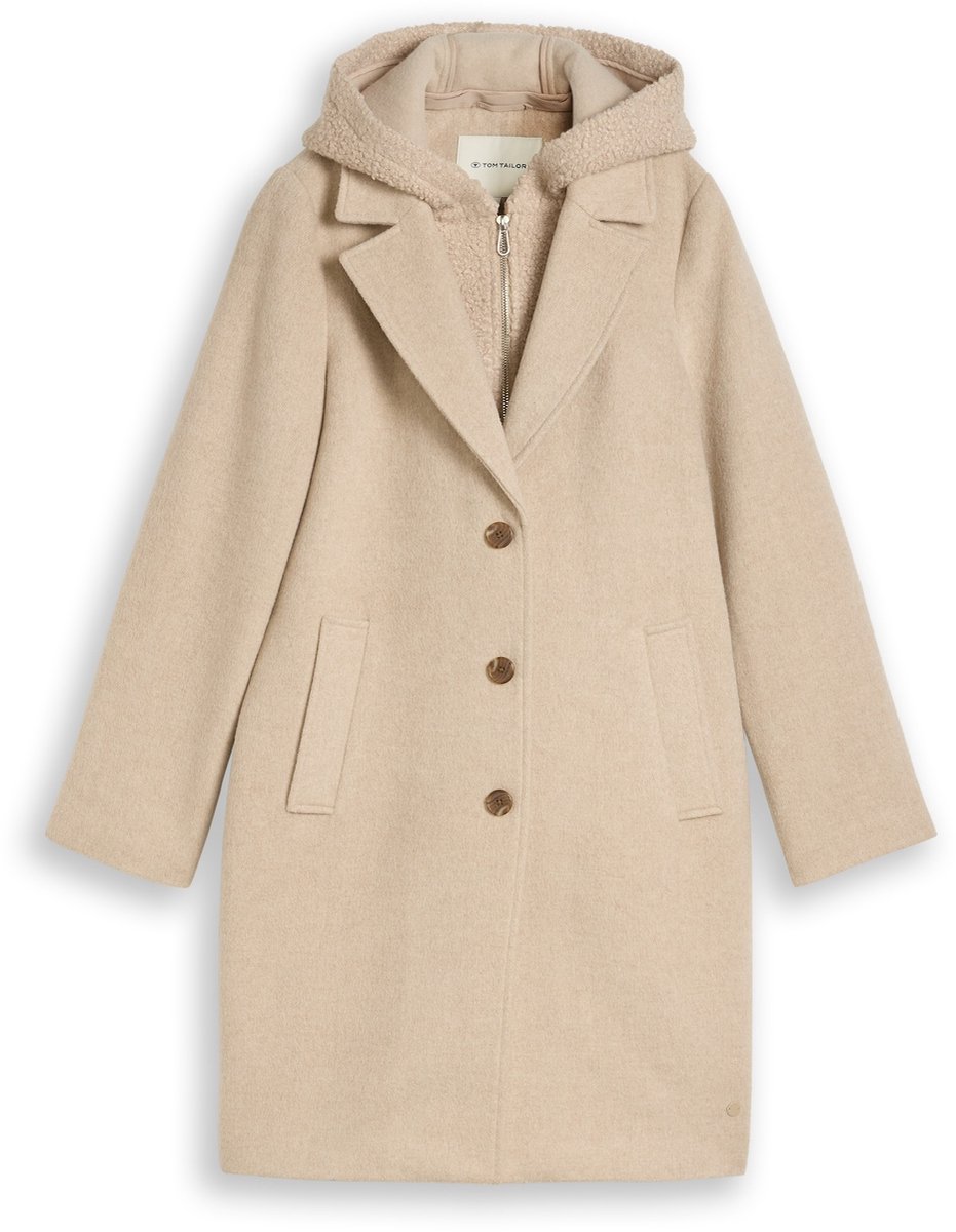 Tom Tailor - 2-in-1 wollen jas met uitneembaar inzetstuk - Maat XXXL - gravel beige melange