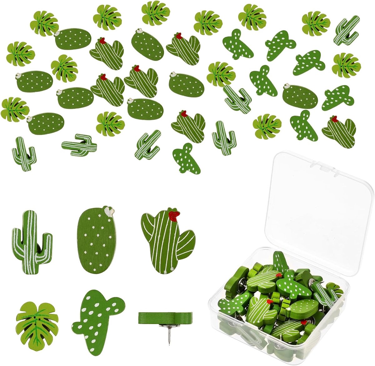 30 stuks decoratieve prikpennen, pinnaalden, cactus prikpennen met transparante opbergdoos, punaises voor bulletinboard, kurkbord, foto's, wanddecoratie voor thuiskantoor