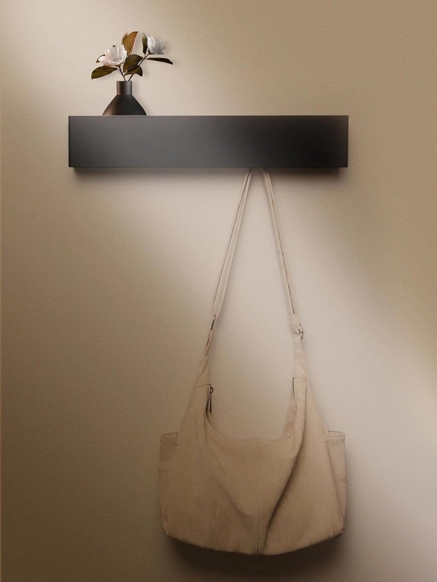 Jashouder voor aan de muur, verborgen wandgarderobe met plank, kledinghakenlijst met plank, wandhaken garderobe met 5 haken, zwart, voor slaapkamer, hal, gang