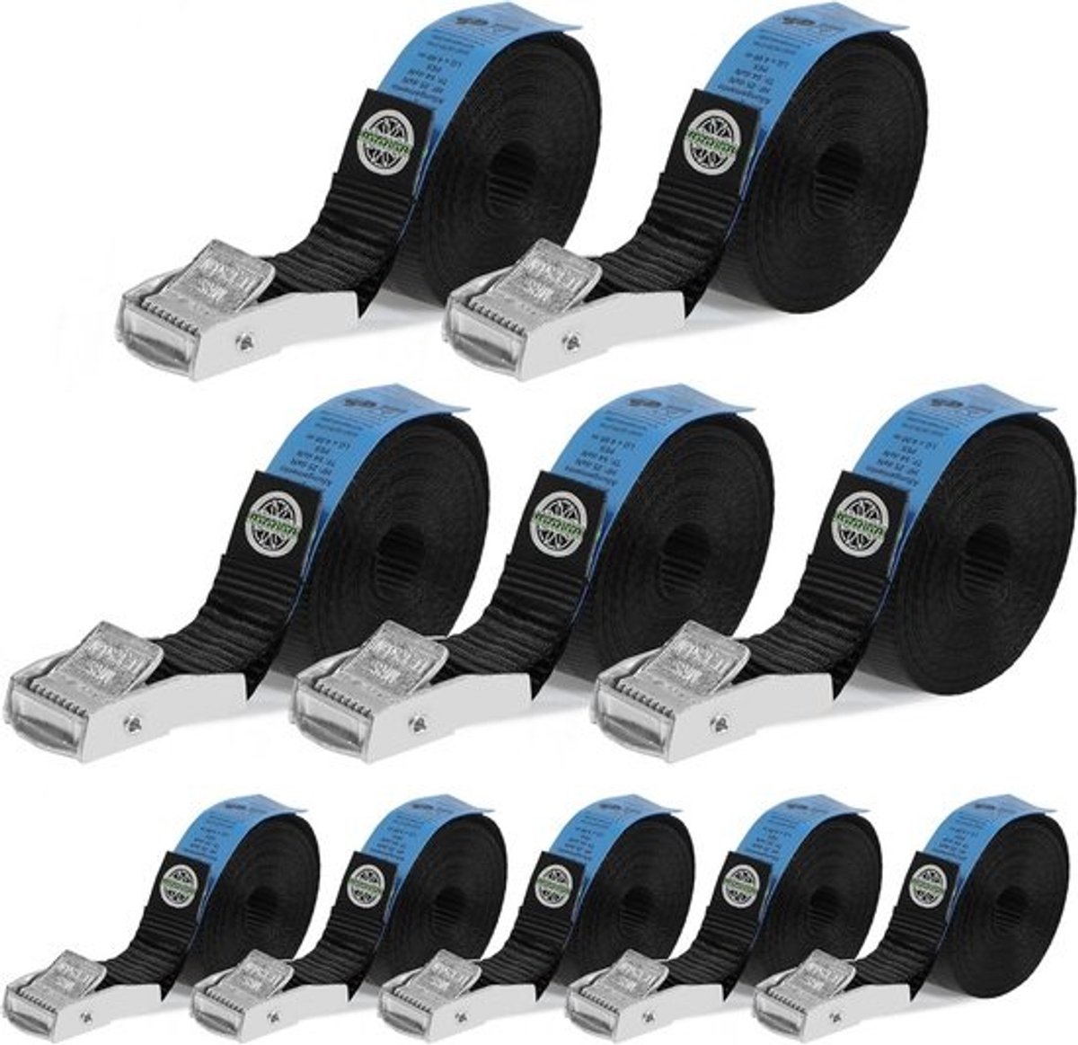 Spanbanden | Pack 10 | 500 kg | 25 mm x 2,5 m | Klemgesp | Transport | Bagage