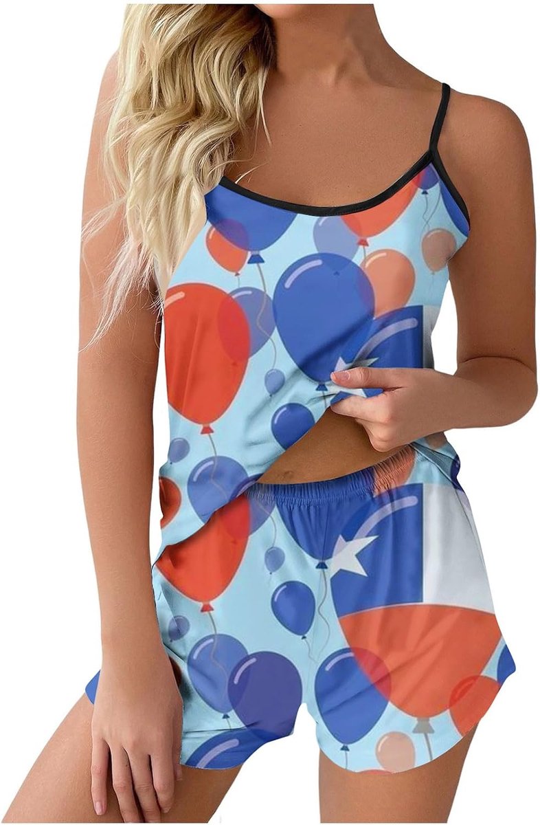 2-delige set met camisole shorts, huispyjama, pyjamabroekset voor dames met onafhankelijkheidsdag-print
