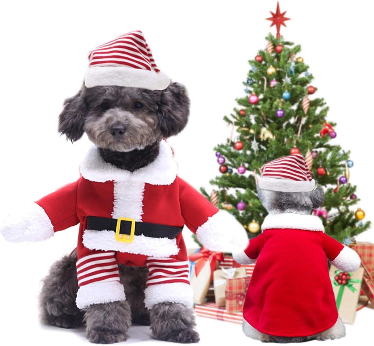 Kerstkostuums hond pak kerstman pak kerst huisdier kleding mantel hond kat kostuum kerstman cosplay (L)