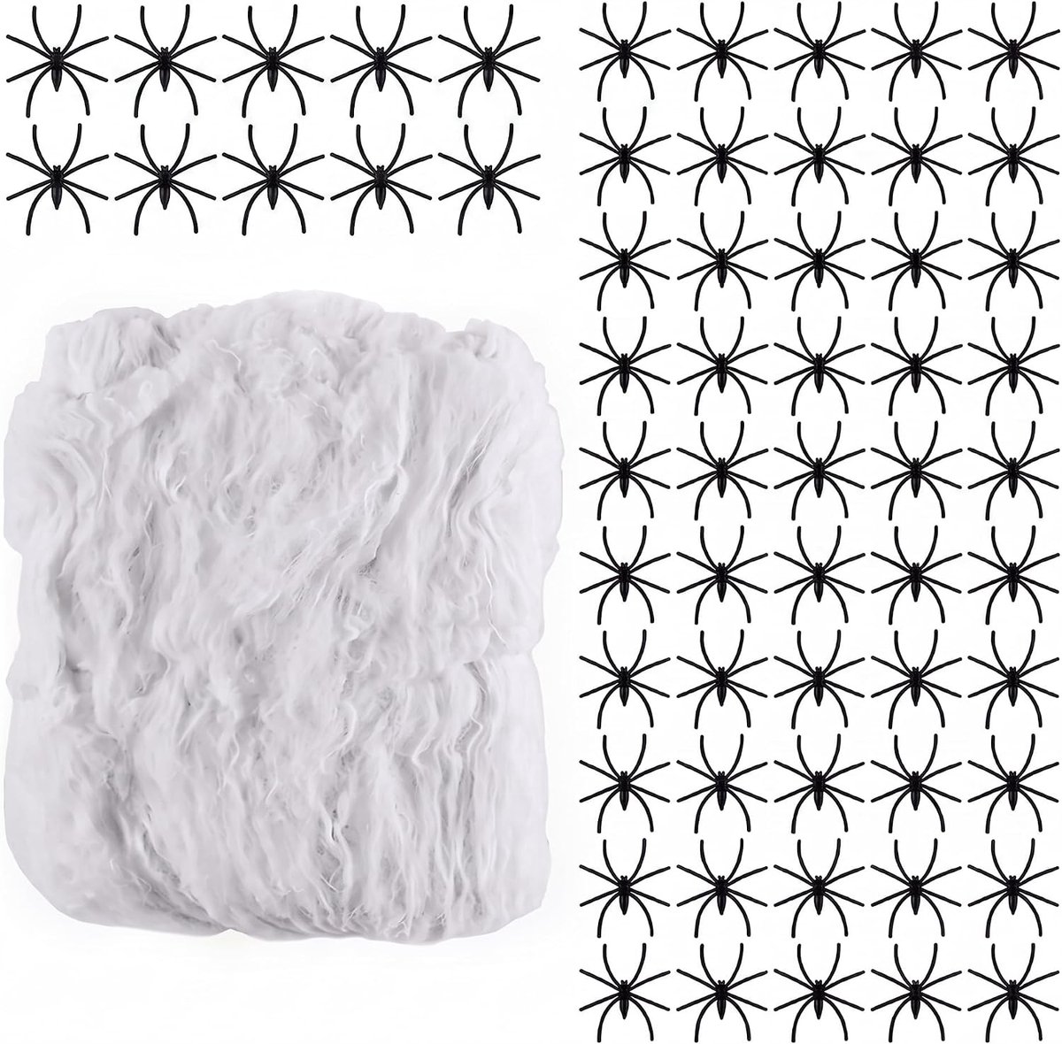 Stretch Spider Web Decoraties, 200g Super Stretch Witte Spinnenwebben met 60 Stks Realistische Nep Spinnen, Spookachtig Spookhuis Indoor Outdoor Party Supplies, Enge Prank Props
