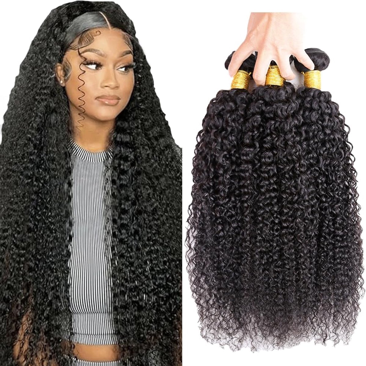 24 26 28 Inch Human Hair Bundles Menselijk haar verlenging #1B Natural Black Color Curly Wave Echthaar Tressen Human Hair Extension 3 Bundles Totaling 300 Grams