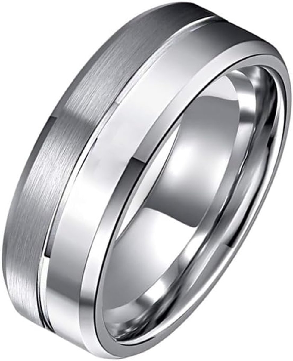 Jaxon wolfraam Ring Groef Mat en Glans Zilverkleurig-22mm