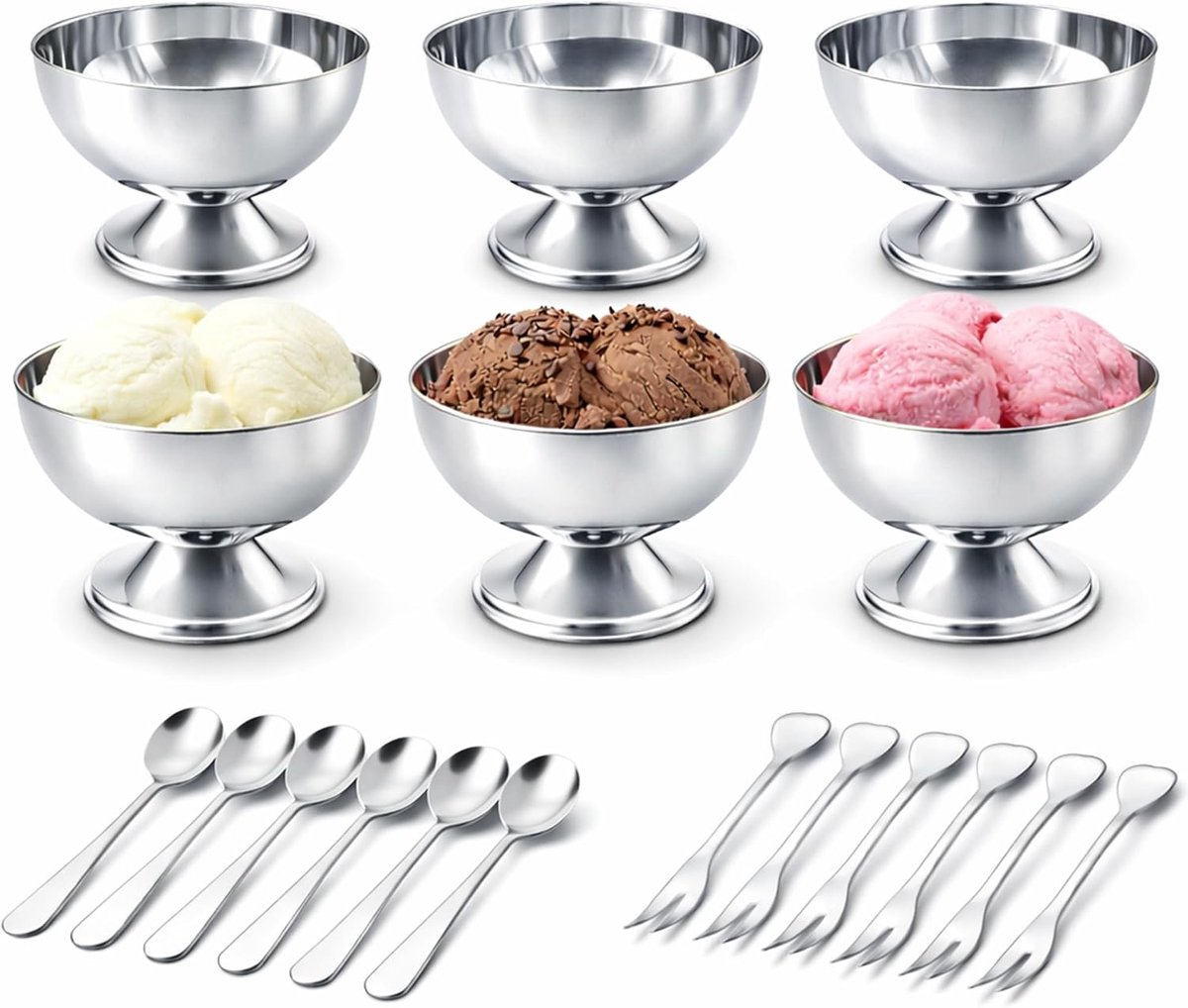 Ijskommen van 140 ml, roestvrijstalen dessertkommen, herbruikbare ijsbekers, kleine yoghurt, snack, snoepkom voor het serveren van fruit (zilverachtig)