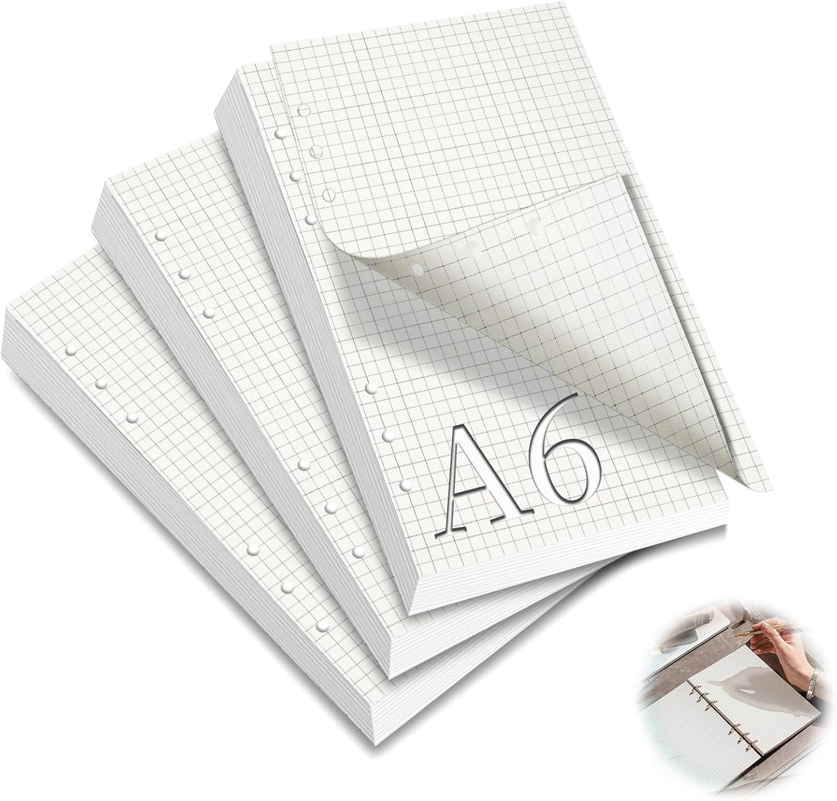 A6 geruit, 3 verpakkingen navulpapier A6-papier