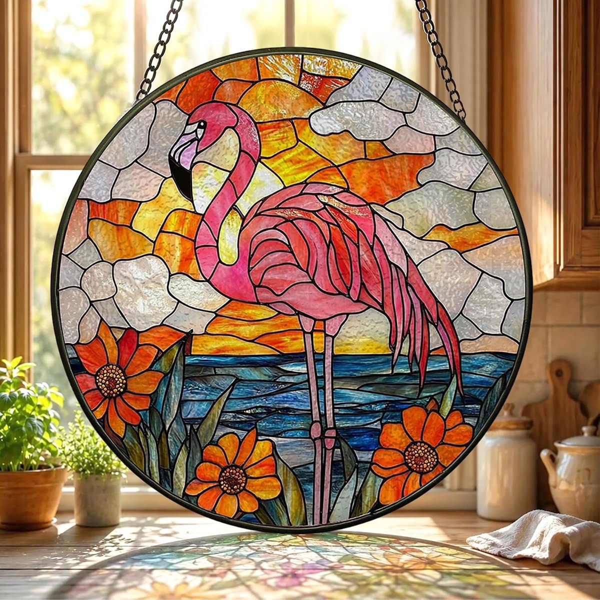 Rode Vogel Gekleurd Glas Hangend - Dier Hangende Raamdecoratie - voor Tuin, Raam en Deur, Verjaardag voor Vrouwen, Handgemaakte Suncatcher Decoratie 20x20 cm