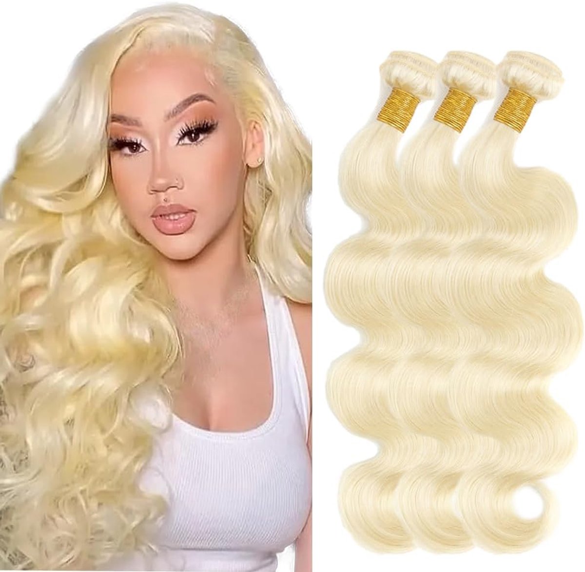 Hair Extensions Echt Haar Body Wave Human Hair Bundles Sew in Bundles #613 Blonde Unprocessed Virgin Minimal Smell Low Tangle 3 Bundles Totaling 300g 12 14 16 Inch