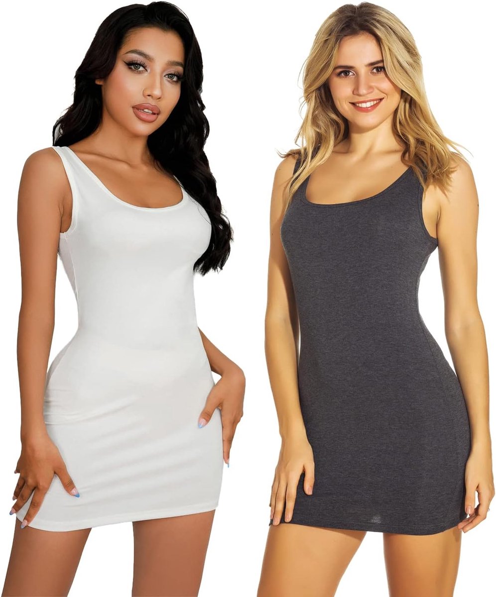 Lange mouwloze tanktop met fijne ribstructuur en stretch voor dames, set van 2