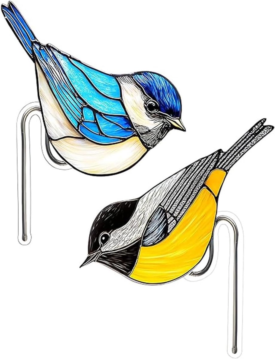 2-pack kleurrijke Robin-plantenpothangers, schattige acryl Robin-tuinornamenten voor potten en plantenbakken, kleine dierenornamenten voor tuindecoratie