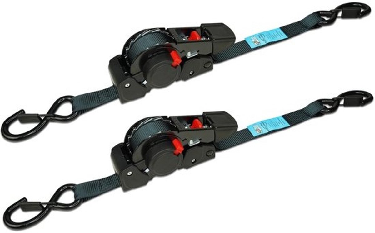 2-delige Automatische Ratelspanband - Zelfoprollend - Voor Motorfietsen, Boten, ATV's, UTV's - 2.5 cm x 3.5 m - W.L.L: 317 kg - B.S: 952 kg