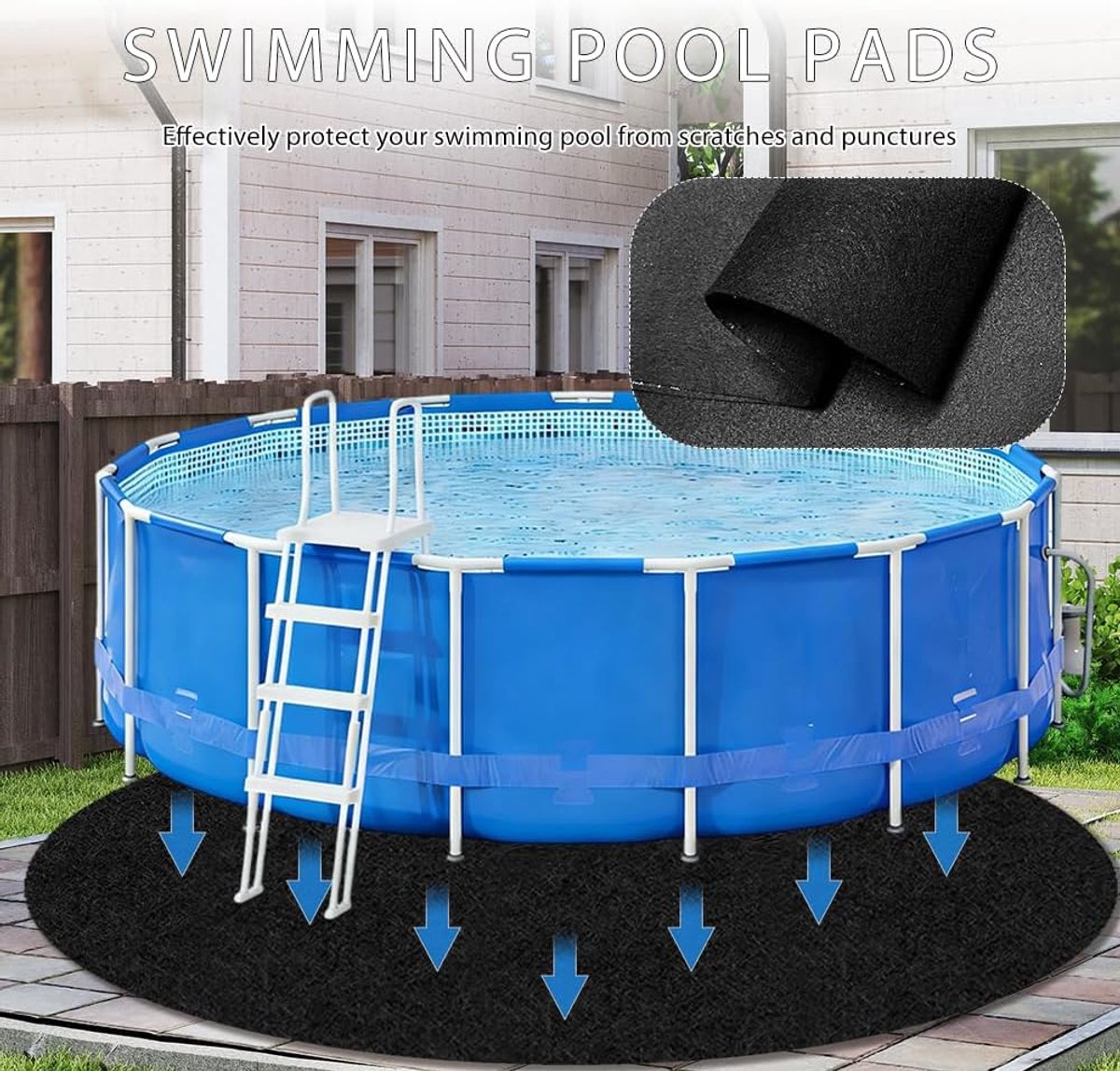 Zwembadonderlegger, ronde vloermat, zwembadmatten, zwembadonderlegger, outdoor, grondzeil voorgesneden voor opbouwzwembaden en whirlpools, naadloos, robuust, eenvoudig te leggen, 370 cm