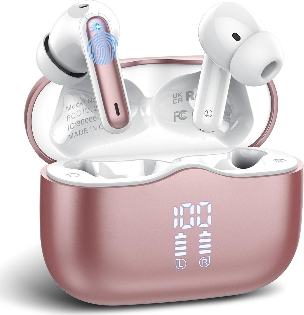 Bluetooth-hoofdtelefoon, in-ear hoofdtelefoon, Bluetooth 5.4 met 4 ENC ruisonderdrukkende microfoons, diepe bas, 40 uur speeltijd, draadloze hoofdtelefoon, IP7 waterdicht, sport-oordopjes