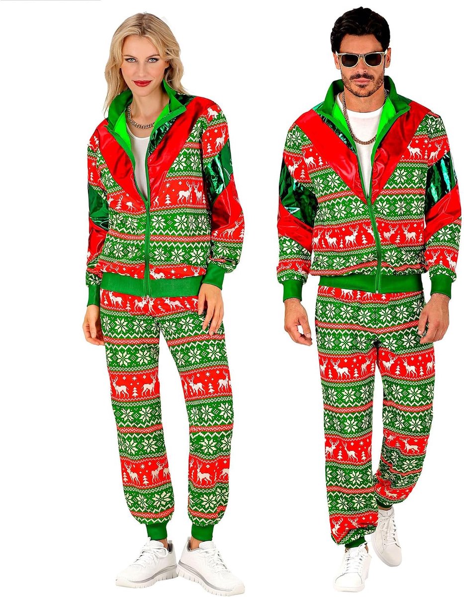 Party Fashion Kostuum trainingspak met kerstmotief, Merry Christmas party, kerstkostuum, Kerstmis, jaren 80-outfit, joggingpak