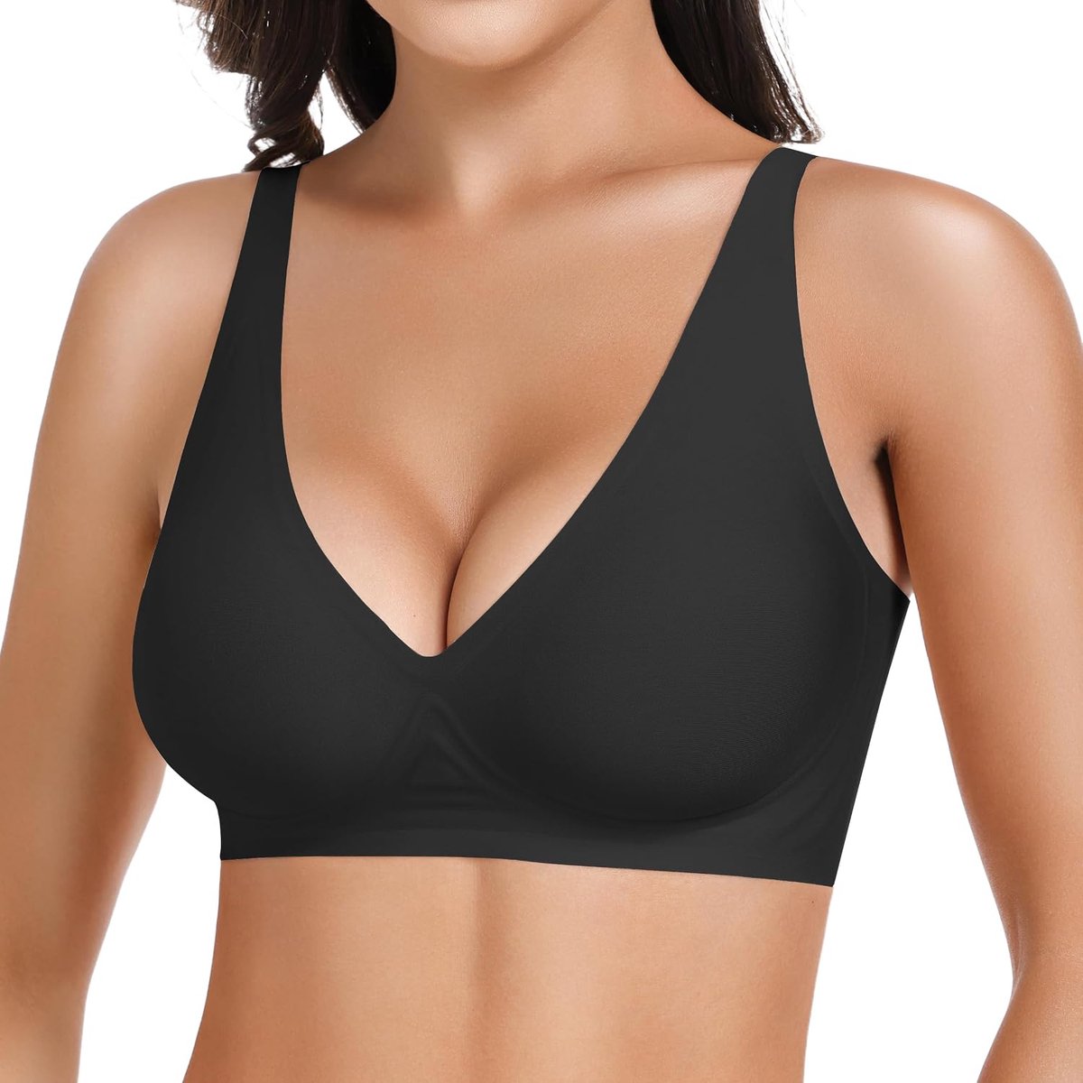 Naadloze beha voor dames, zonder beugel, V-hals, bralette, zachte push-up beha, gevoerd, klassieke bustier, T-shirts, beha, naadloze beha met extra beha-verlenging