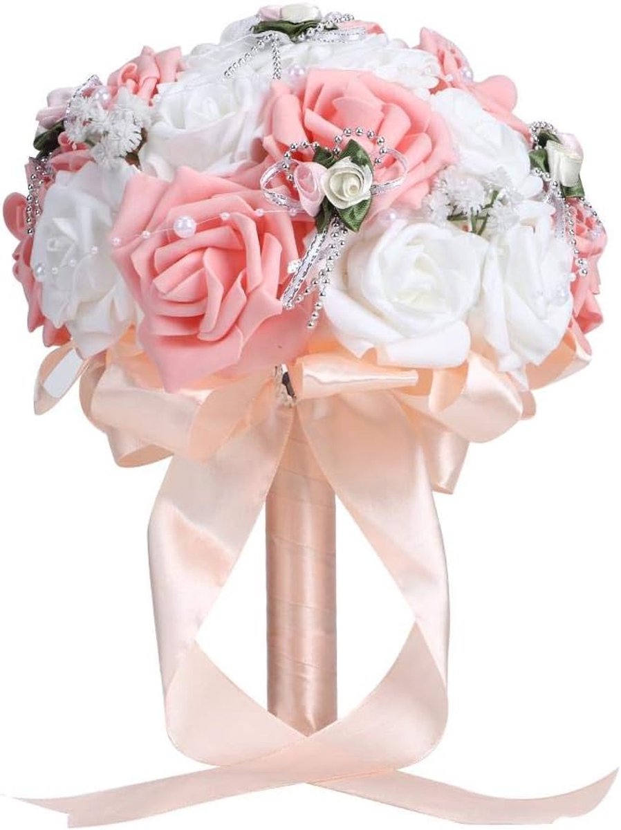 Roze Pioenroos Zijde Kunstbloem 21 cm met Faux Parel Versiering voor Bruiloft, Huwelijksdecoratie, Woondecoratie