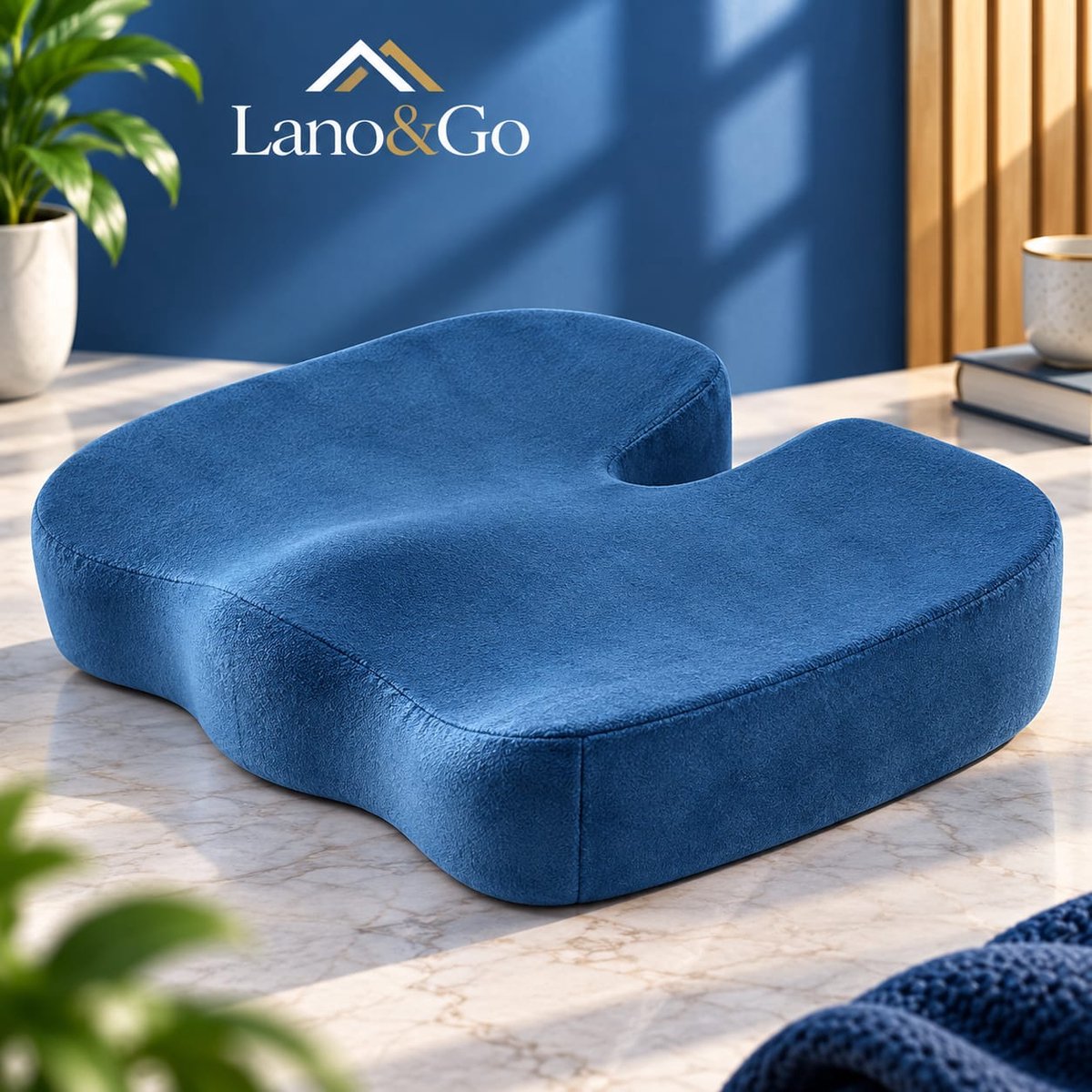 Lano&Go Orthopedisch Stuitbeen Zitkussen Traagschuim U-vormig Royal Blue voor Stoel, Auto en Kantoor