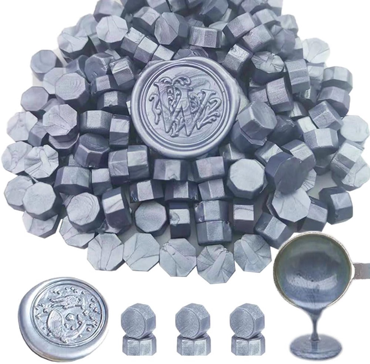 Zegel kraal, ANBOSE 300 stuks Octagon Zilver Verzegelende Waxparels, Wax Verzegelende Parels voor Envelop