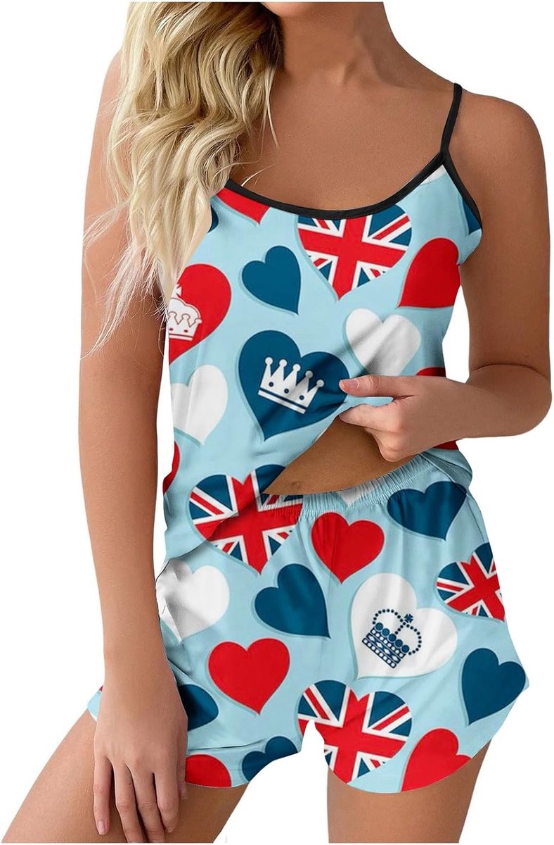2-delige set met camisole shorts, huispyjama, pyjamabroekset voor dames met onafhankelijkheidsdag-print